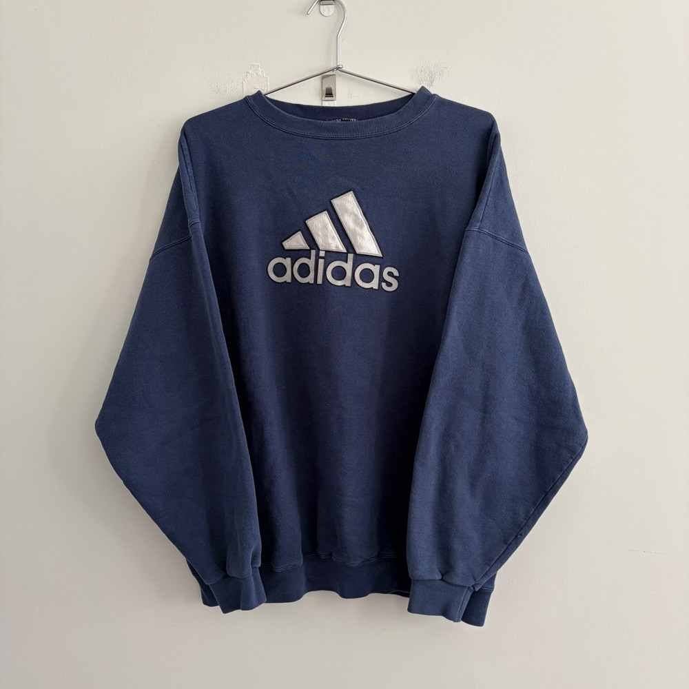 Vintage Adidas Embroidered Logo Navy Blue Sweatshirt Mens XL RN88387